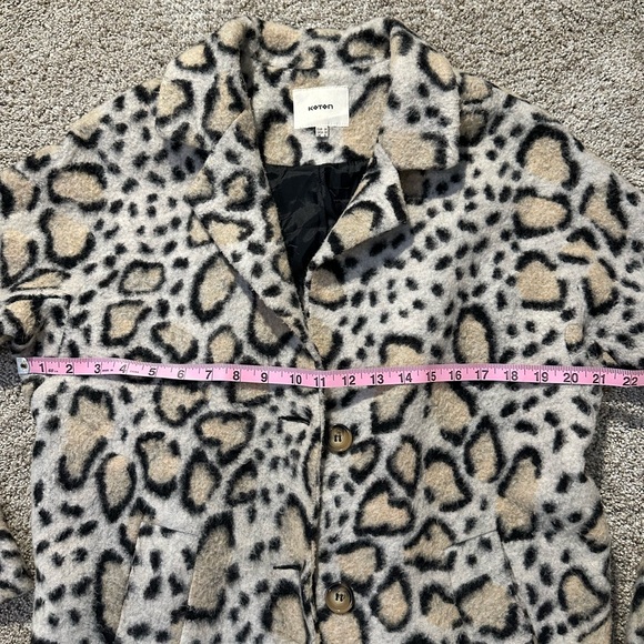 Koton Cream and Black Animal Print Coat - Picture 8 of 9